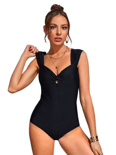 

plain twist ruched one piece swimsuit z3ic#, White;black