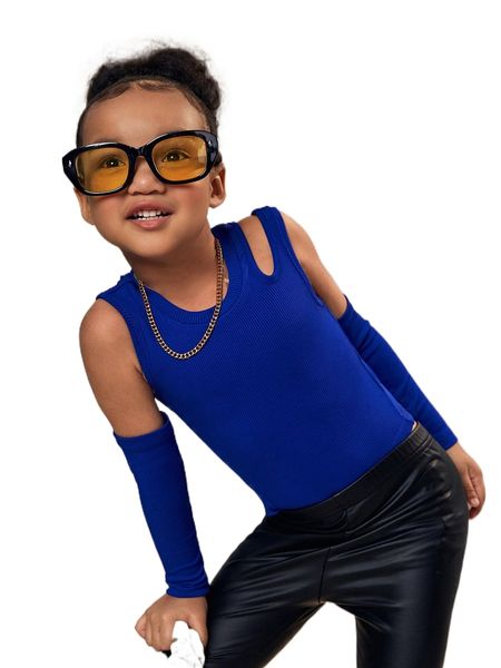 

toddler girls cold shoulder solid tee d7pu#, Black;white