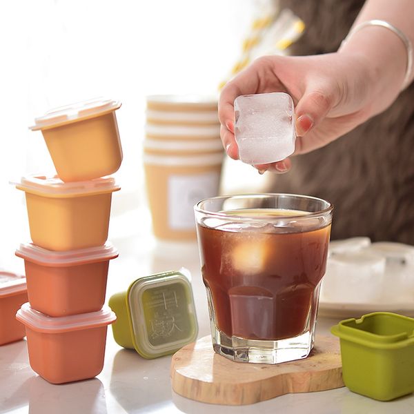 6 pz/set Scatola del Cubo di Ghiaccio Congelato Artefatto Creativo Mini con Coperchio In Silicone Alimentare Supplementare Vassoio di Ghiaccio Stampo Ice Bag Freezer