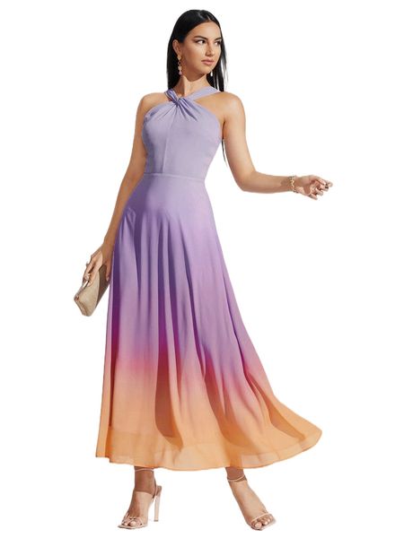 

twist ombre a-line dress u49f#, Black;gray
