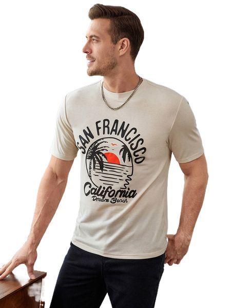 

men coconut tree & letter graphic tee r0ls#, White;black