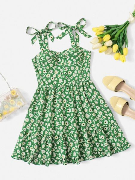 

allover floral tie shoulder cami dress m5xk#, Black;gray