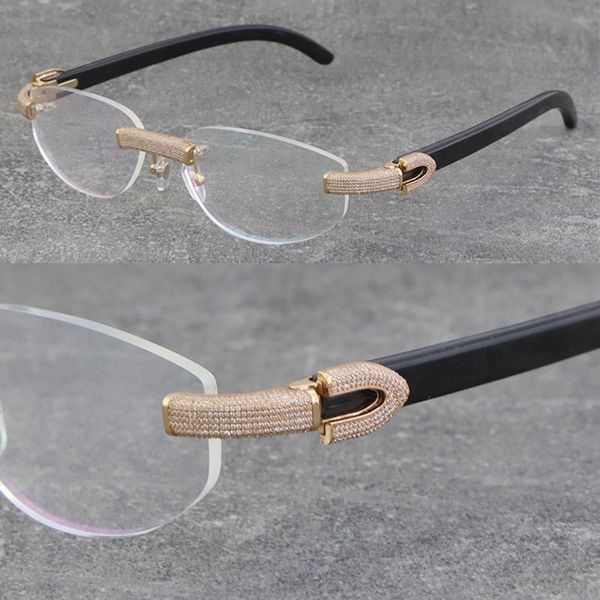 

new wholesale metal rimless 1164 grain micro-paved diamond set frames black buffalo horn eyewear men women with c decoration18k gold glasses, Silver