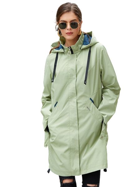 

hailuozi zip up drawstring hooded coat a45c#, Black