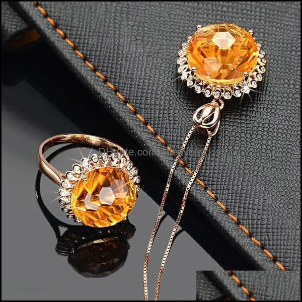 Anéis de casamento jóias ajustável aberto para mulheres pedra amarela cristal rosa cor de ouro girassol moda presente jóias dh3xm