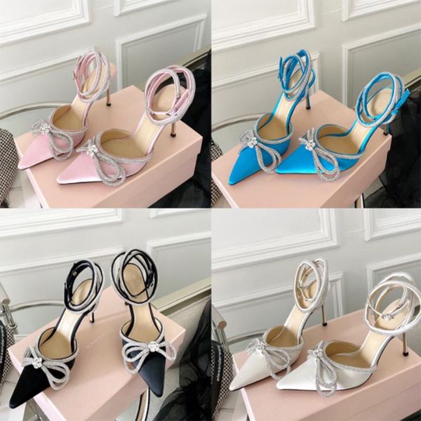 

womens sandals leather sole designer high heels 9.5cm black pink diamond chain decoration banquet women shoes silk face formal shoe slippers