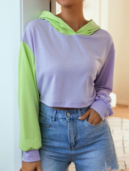

colorblock drop shoulder hoodie e0cf#, Black