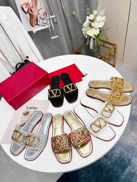 

2022 summer women's classic sandals slingback pump sandal woven small metallic nappa strips slipper designer luxury fashion ladies beac, Black