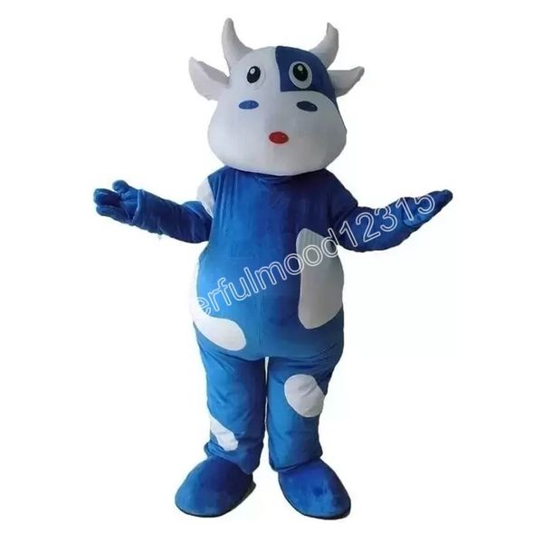 Weihnachten Blau Weiß Kuh Maskottchen Kostüme Hochwertige Cartoon Charakter Outfit Anzug Halloween Outdoor Thema Party Erwachsene Unisex Kleid