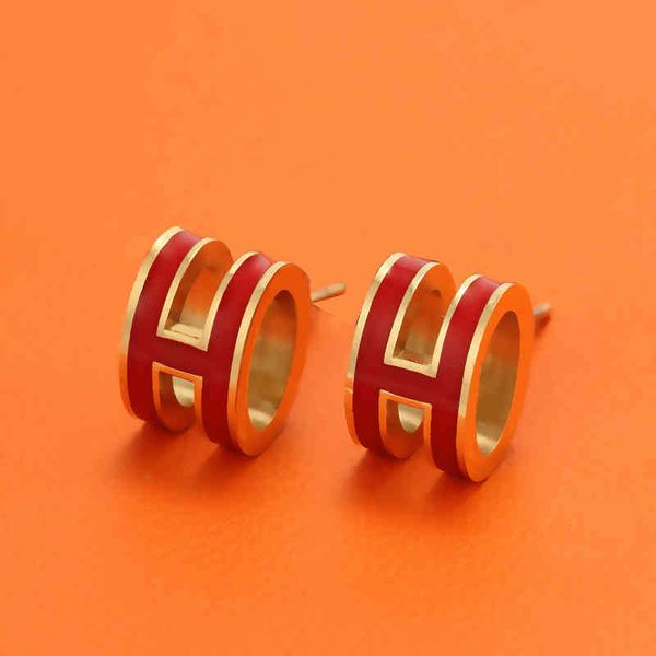 

stainless steel earring stud cute clip on enamel earrings gold luxury h design classic original jewelry christmas valentine's day gift, Golden;silver