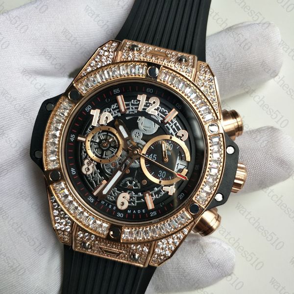 

men's quartz watch waterproof design sapphire reinforced mirror belt diamond watch large dial, Slivery;brown