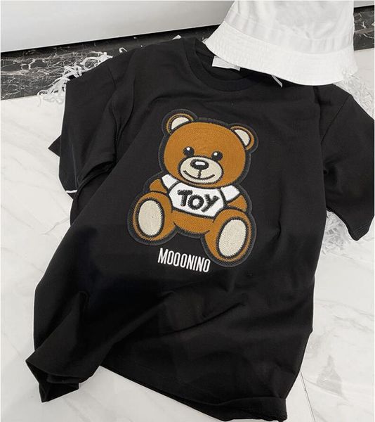 

kids t-shirts loose short sleeve tees boys girls children casual bear embroidery pattern t-shirts pullover 100-140cm white pink blue black