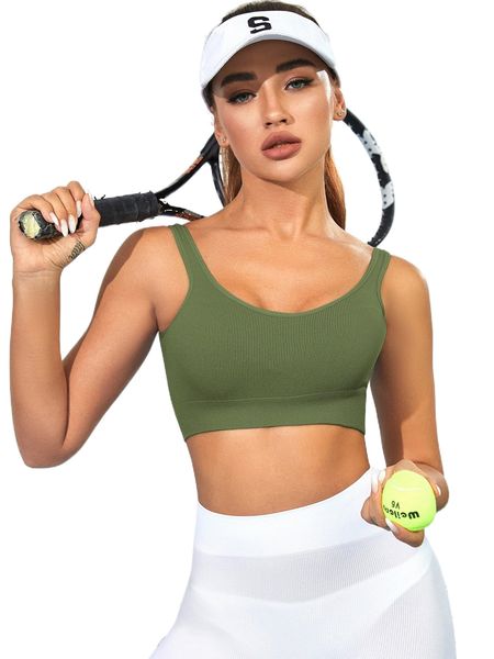 

medium support solid padding sports bra n52d#, Gray