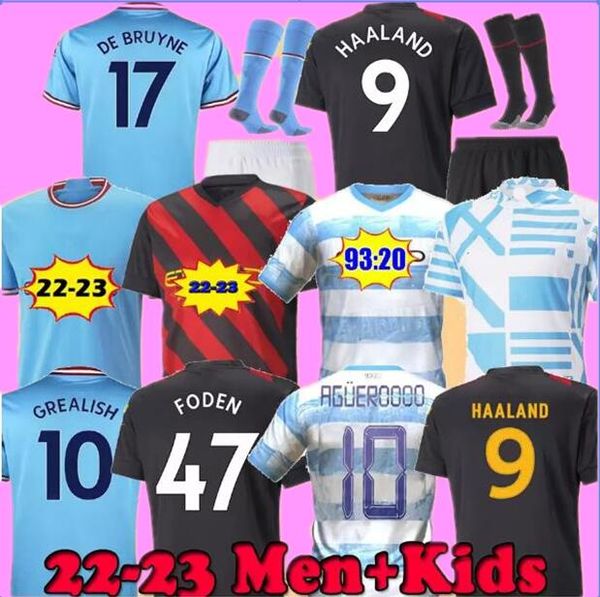 

soccer jerseys 22 23 erling haaland phillips agueroooo anniversary grealish sterling mans cities de bruyne foden 2022 2023 football shirts, Black;yellow