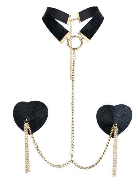 

chain linked nipple cover with choker o9ah#, Black;red