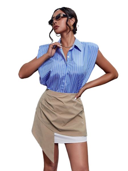 

striped button front shirt c761#, White