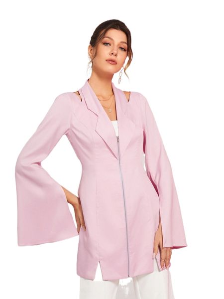 

x aveeation cut out split sleeve zipper blazer 45de#, White