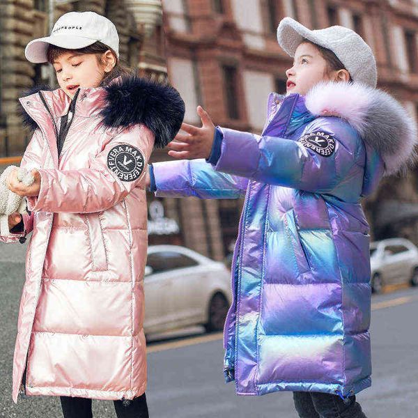 

2022 long style thick warm down jacket for children colorful anti-stain winter boys and girls coat children windbreaker j220718, Blue;gray