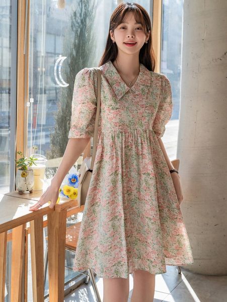 

dazy allover floral print puff sleeve dress with lined g5zw#, Black;gray