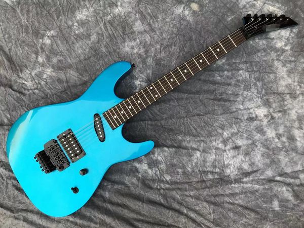 

blue neck through body jack electric guitar body poplar black hardware tremolo