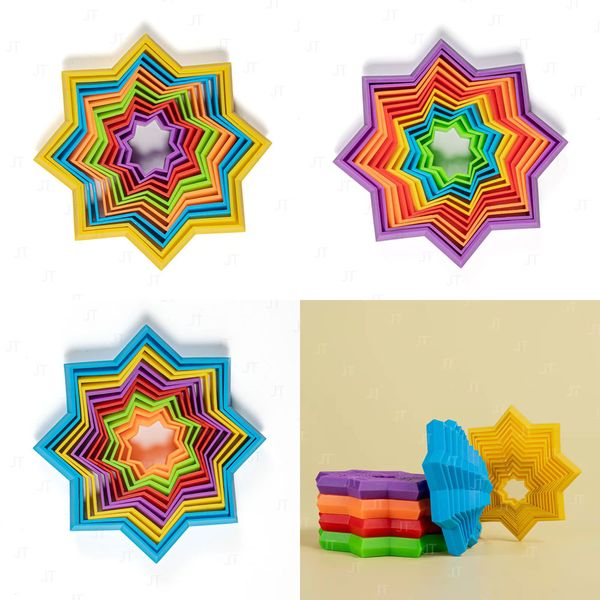 3D Magic Star Toys Variety Variazione ottagonale Red Blue Puzzle Stereo Giocattoli a spirale multifunzionali