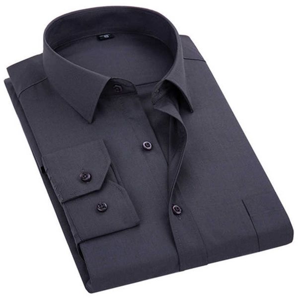 

men's dress shirt solid color plus size 8xl black white blue gray chemise homme male business casual long sleeved shirt 210701, White;black