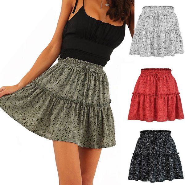 

women fashion high waist frills skirt for women chiffon halflength skirt printed beach a short mini skirts y200326, Black
