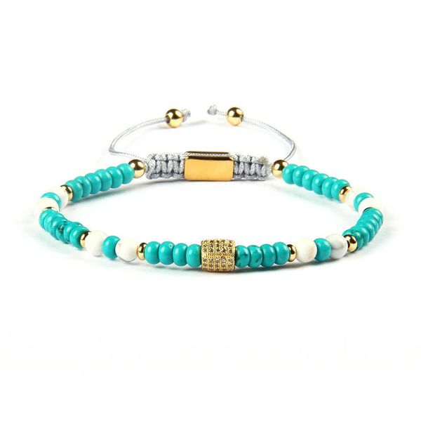 

wholesale 10pcs/lot 4mm stainless steel jewelry natural white howlite & blue flat stone beads macrame bracelet for couples gift, Golden;silver