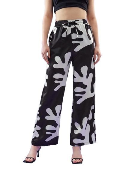 

x joanasays graphic print drawstring waist wide leg pants q7rn#, Black;white