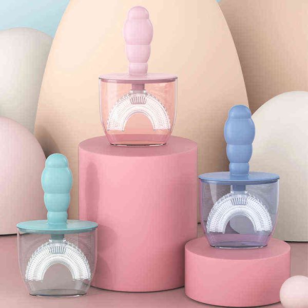 

toothbrush u-shaped soft silicone toothbrush for children teeth oral care tool replaceable cleaning brush baby kids teethbrush with cover 05