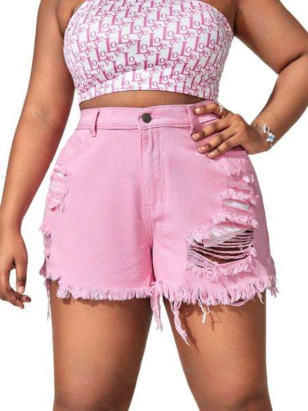 

plus high waist ripped frayed hem denim shorts z6us#, White;black