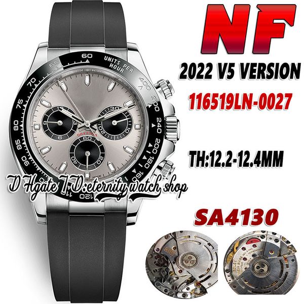 

2022 nf v5 th:12.4mm ga116519 sa4130 chronograph automatic mens watch black ceramics bezel gray dial 904l stainless steel case rubber strap, Slivery;brown