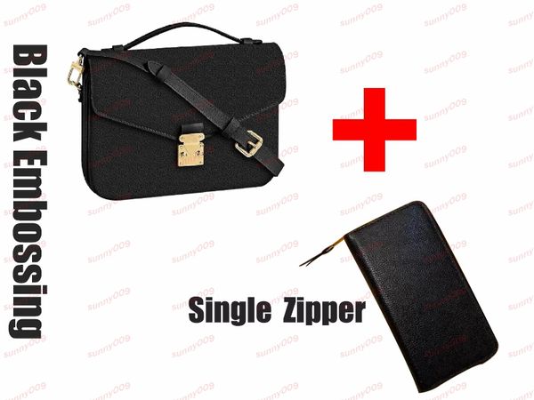2pcs Designer Luxury Bag Высококачественные женские держатели кредитных карт модные длинные черные одноразовые кошельки на молнии и сумка из тиснений