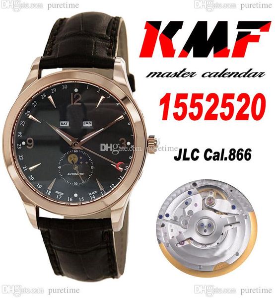 Calendário mestre KMF 1552520 A866 AUTOMÁTICO DE MENS ROSE ROSE BLACK BLACK Strick Numbers Marcadores de couro marrom Super Eiditon PureTime A01