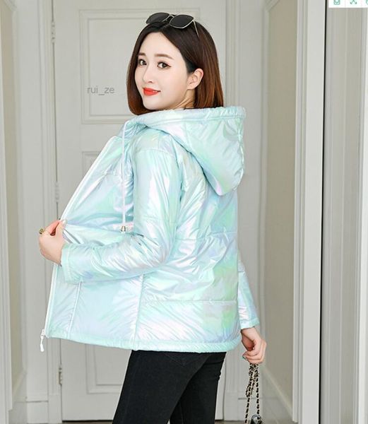 

fur & women's faux colorful bright leather autumn and winter short jacket korean version of loose rayon coat down cotton, Black