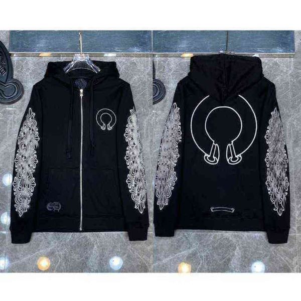 

brand ch quality hoodie classic fashion zipper autumn winter luxury sweatshirts designer men sweater horseshoe phantom cross print hooded wo, Black