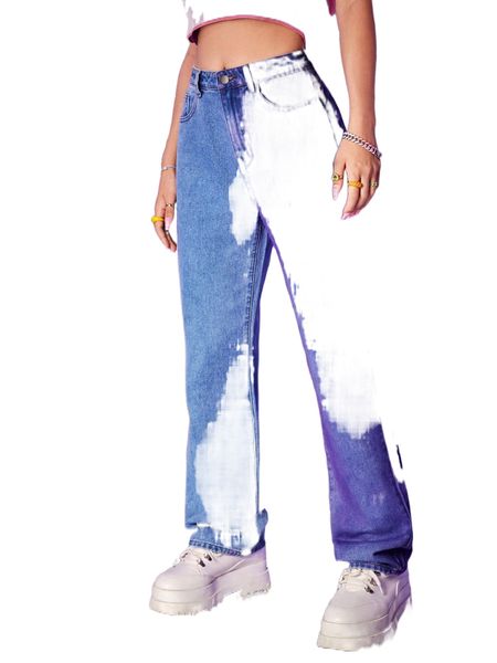 

high waist two tone jeans v9vz#, Blue
