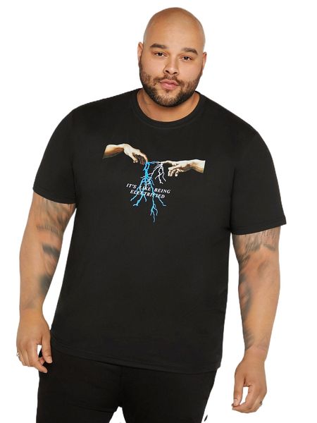 

extended sizes men figure & slogan graphic tee j4yp#, White;black