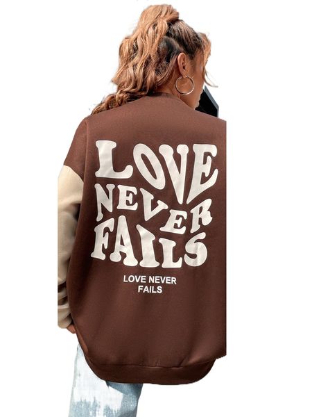 

slogan graphic drop shoulder two tone bomber jacket b2cx#, Black;brown
