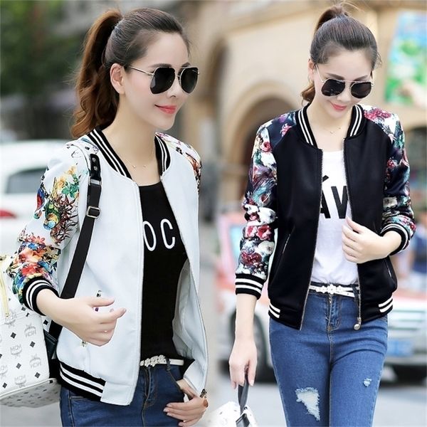 

fashion summer womens bomber print long sleeve basic jacket coat casual thin slim female jackets clothes y201012, Black;brown