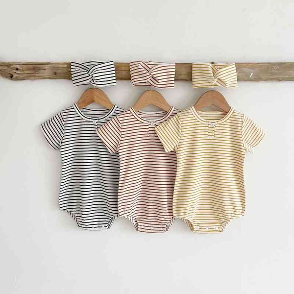 

0-3t cotton baby romper newborn kid baby boys girls clothes summer striped romper casual plain jumpsuit stretch outfits g220521, Blue