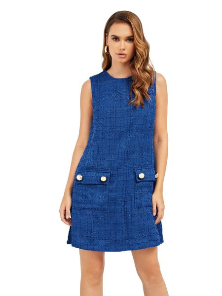 

x lubna alhomsi sleeveless zip back flap pocket tweed dress o6h9#, Black;gray