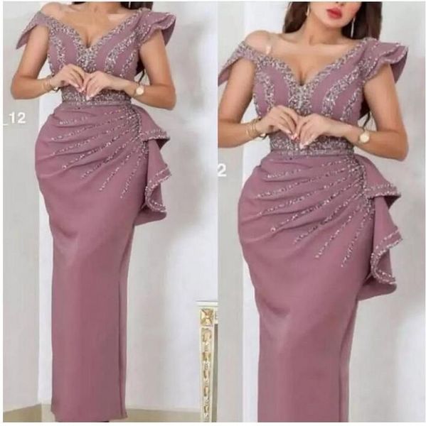 Yeni V Boyun Düz Gece Elbise Uzun Kaftan Parti Kristalleri Boncuk Gece Elbiseleri Vestidos Formalları Dubai Elbise BC11792
