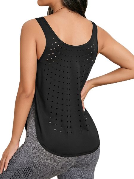 

1pc laser cut curved hem sports tank f9hx#, Gray