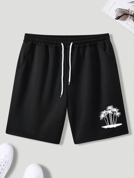 

men palm tree print drawstring waist shorts n8nd#, White;black