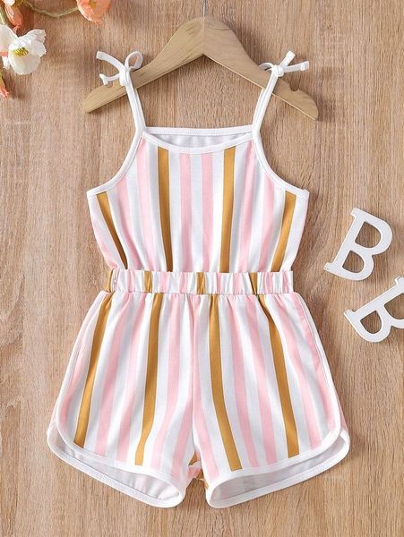 

toddler girls colorful striped bow shoulder cami romper she, Blue