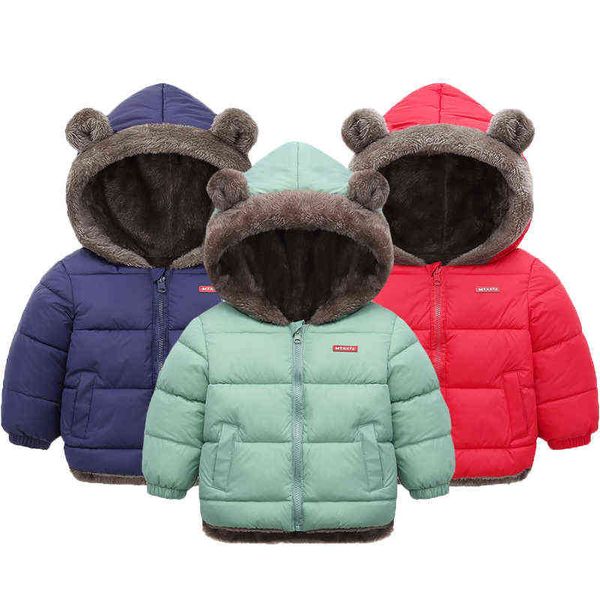

new winter keep warm plus velvet boys girls jacket double sided wear hooded thick outerwear for kids fur collar children jacket j220718, Blue;gray