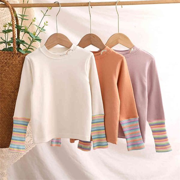 

child t-shirts rainbow stirped girls t shirts toddler patchwork kids spring autumn girls clothing 210412, White;black