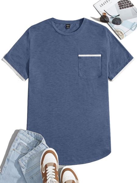 

men pocket front curved hem tee e3qn#, White;black