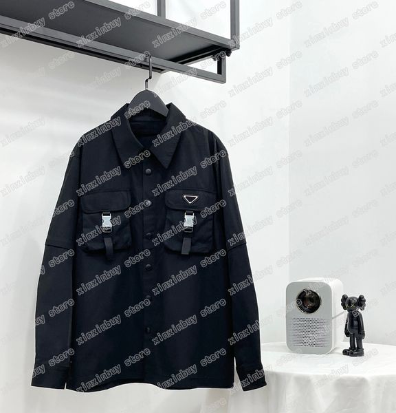 

xinxinbuy designer nylon coat jacket men women metal triangle label zipper sleeve paris lapel neck streetwear black m-xl, Black;brown